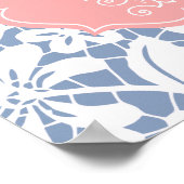 Elegantes Blue Vintag Lace Personalisiert Monogram Poster (Ecke)