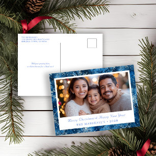 Elegantes Blue Vintag Snowflakes Foto Feiertagspostkarte