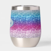 Elegantes Blue Violet Pink Silver Glitzer Monogram (Rückseite)
