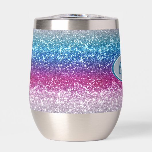 Elegantes Blue Violet Pink Silver Glitzer Monogram (Vorderseite)