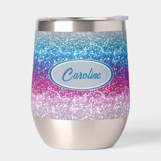 Elegantes Blue Violet Pink Silver Glitzer Monogram (Links)