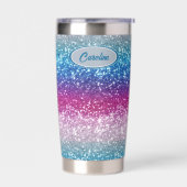 Elegantes Blue Violet Pink Silver Glitzer Monogram Thermobecher (Links)