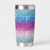 Elegantes Blue Violet Pink Silver Glitzer Monogram Thermobecher (Rückseite)