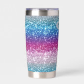 Elegantes Blue Violet Pink Silver Glitzer Monogram Thermobecher (Vorderseite)