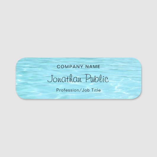 Elegantes Blue Water Calligraphy Script Aqua Moder Namensschild (Vorderseite)