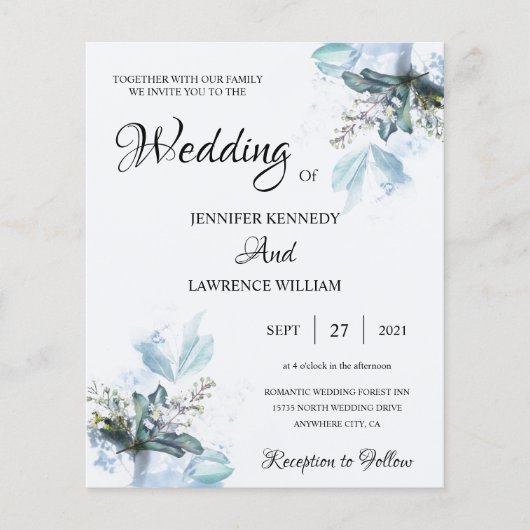 Elegantes Blue Watercolor Blumen Blumen Foto Hochz (Vorderseite)