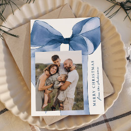 Elegantes Blue Watercolor Bow 3 Foto Feiertagskarte