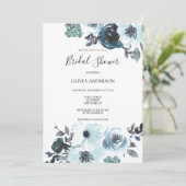 Elegantes Blue Watercolor Floral Brautparty Einladung (Stehend Vorderseite)