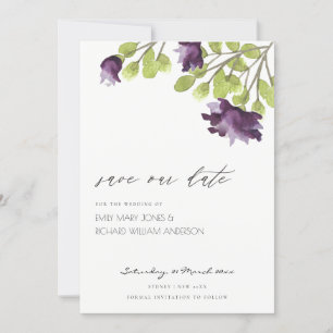 ELEGANTES BLUE WATERCOLOR FLORAL GOLD SAVE THE DAT DATE