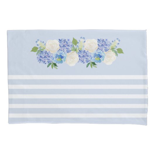 Elegantes Blue Watercolor Floral Stripe Pillow Cas Kissenbezug (Vorderseite)