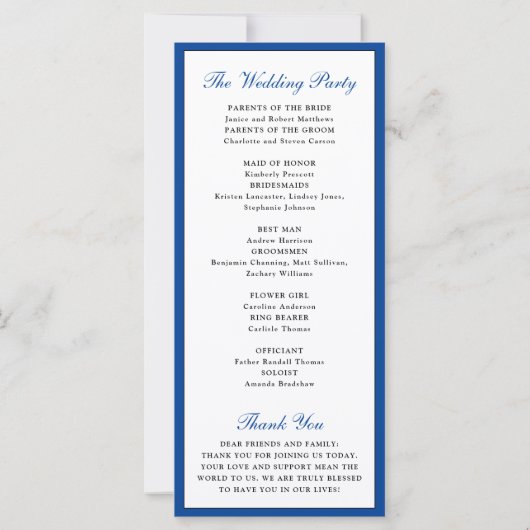 Elegantes Blue Watercolor Floral Wedding Program (Rückseite)