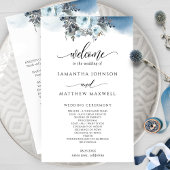 Elegantes Blue Watercolor Floral Wedding Program