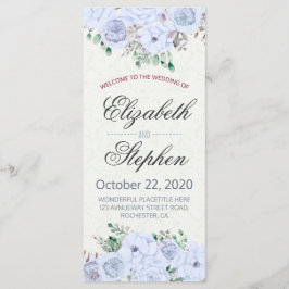 Elegantes Blue Watercolor Floral Wedding Program Programm