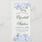 Elegantes Blue Watercolor Floral Wedding Program Programm (Vorne/Hinten)