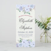 Elegantes Blue Watercolor Floral Wedding Program Programm (Stehend Vorderseite)