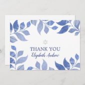 Elegantes Blue Watercolor Foliage Bat Mitzvah Dankeskarte (Vorne/Hinten)