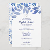 Elegantes Blue Watercolor Foliage Bat Mitzvah Einladung (Vorne/Hinten)
