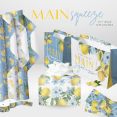 Elegantes Blue Watercolor Lemon und Blume Satinband