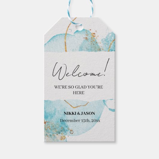 Elegantes Blue Watercolor Minimal Wedding Welcome  Geschenkanhänger (Vorderseite)