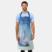 Elegantes Blue Watercolor Segelschiff Monogramm Schürze (Getragen)