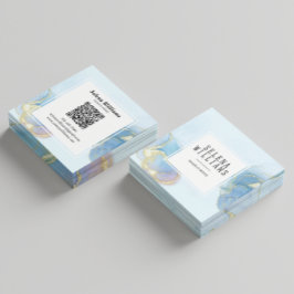 Elegantes Blue Watercolor Square Design mit QR-Cod Quadratische Visitenkarte