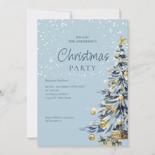 Elegantes Blue Watercolor Tree Weihnachten Party (Vorderseite)