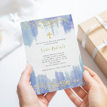 Elegantes Blue Watercolor und Gold | Erste Kommune Einladung<br><div class="desc">Diese wunderschönen und eleganten Einladungen der First Holy Communion zeichnen sich durch trendige Aquarellbilder in hellen und dunklen Blautönen aus. Imitate mit goldenen Glitzer sehen Konfetti und ein goldenes Kreuz aus.</div>