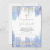 Elegantes Blue Watercolor und Gold | Taufe Einladung (Vorderseite)