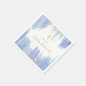 Elegantes Blue Watercolor und Gold | Taufe Serviette (Ecke)
