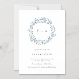 Elegantes Blue Watercolor Wreath Einladung