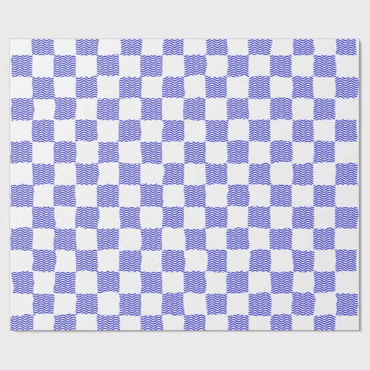 Elegantes Blue Wave Checkerboard-Gemälde Geschenkpapier (Flach)