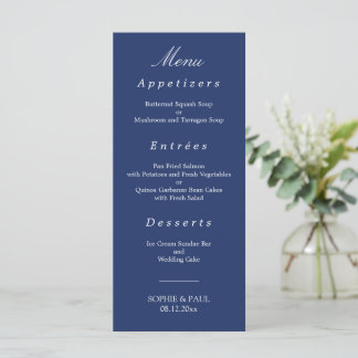 Elegantes Blue Wedding Menu Menükarte