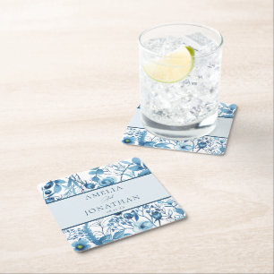 Elegantes Blue Wedding Probe Dinner Rechteckiger Pappuntersetzer