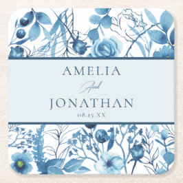 Elegantes Blue Wedding Probe Dinner Rechteckiger Pappuntersetzer