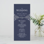 Elegantes Blue Wedding Programm (Stehend Vorderseite)