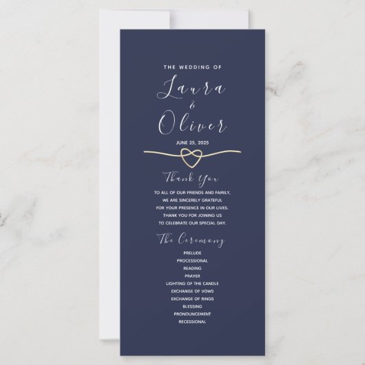 Elegantes Blue Wedding Programm (Vorderseite)