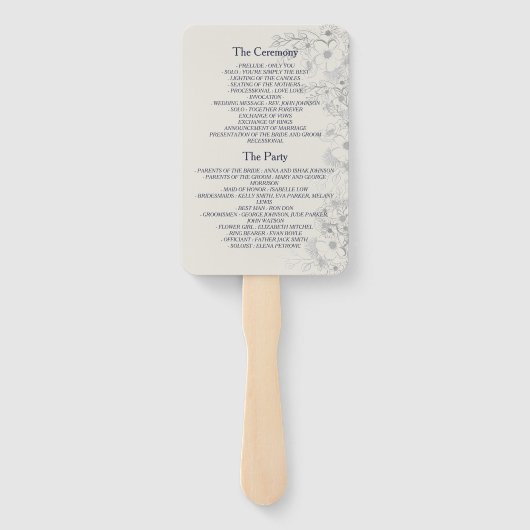 Elegantes Blue Wedding Programm Fächer (Rückseite)