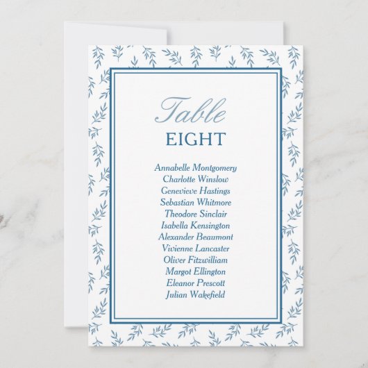 Elegantes Blue Wedding Tischnummer Seating Chart (Vorderseite)