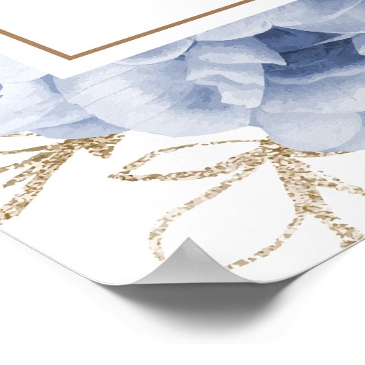 Elegantes Blue White Blume Baby Dusche Willkommen Poster (Ecke)