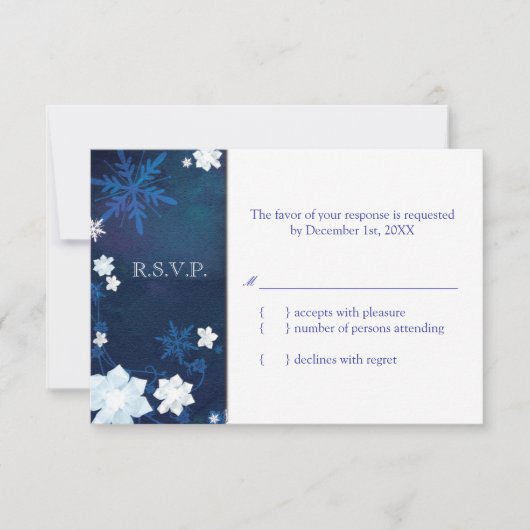 Elegantes Blue & White Boho Winter Wedding UAWG RSVP Karte (Vorderseite)