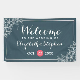 Elegantes Blue White Botanical Floral Wedding Bann Banner