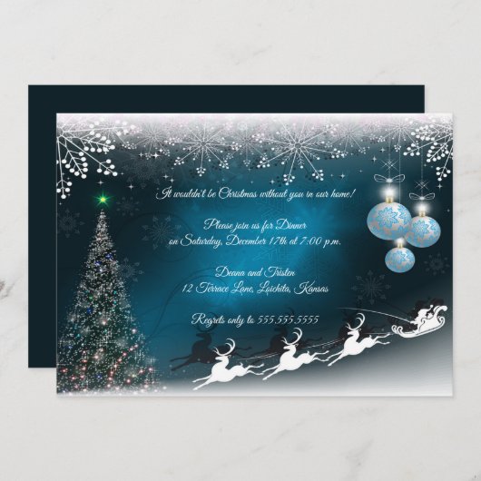 Elegantes Blue & White Christmas Design Party Einladung (Vorne/Hinten)