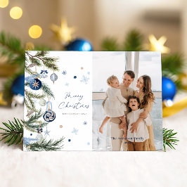 Elegantes Blue White Christmas Ornament Foto Feiertagspostkarte