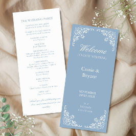 Elegantes Blue White Classic Vintage Hochzeitsprog
