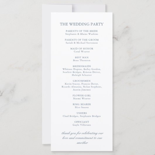 Elegantes Blue White Coastal Chic Hochzeitsprogram (Rückseite)