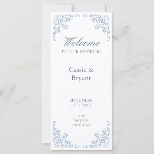 Elegantes Blue White Coastal Chic Hochzeitsprogram (Vorderseite)