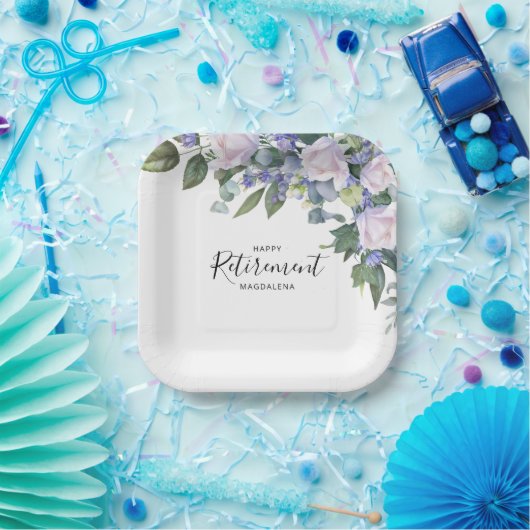 Elegantes Blue White Floral Custom Retirement Part Pappteller (Party)