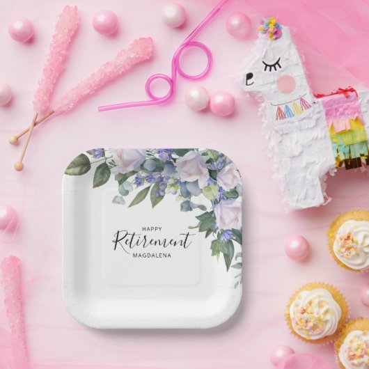 Elegantes Blue White Floral Custom Retirement Part Pappteller (Party)