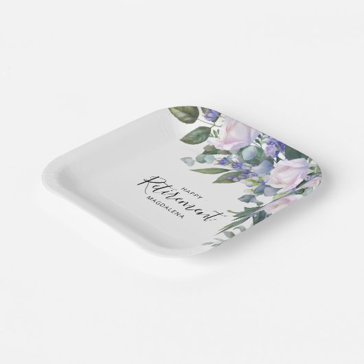 Elegantes Blue White Floral Custom Retirement Part Pappteller (Gewinkelt)