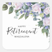 Elegantes Blue White Floral Retirement Party Quadratischer Aufkleber (Vorderseite)